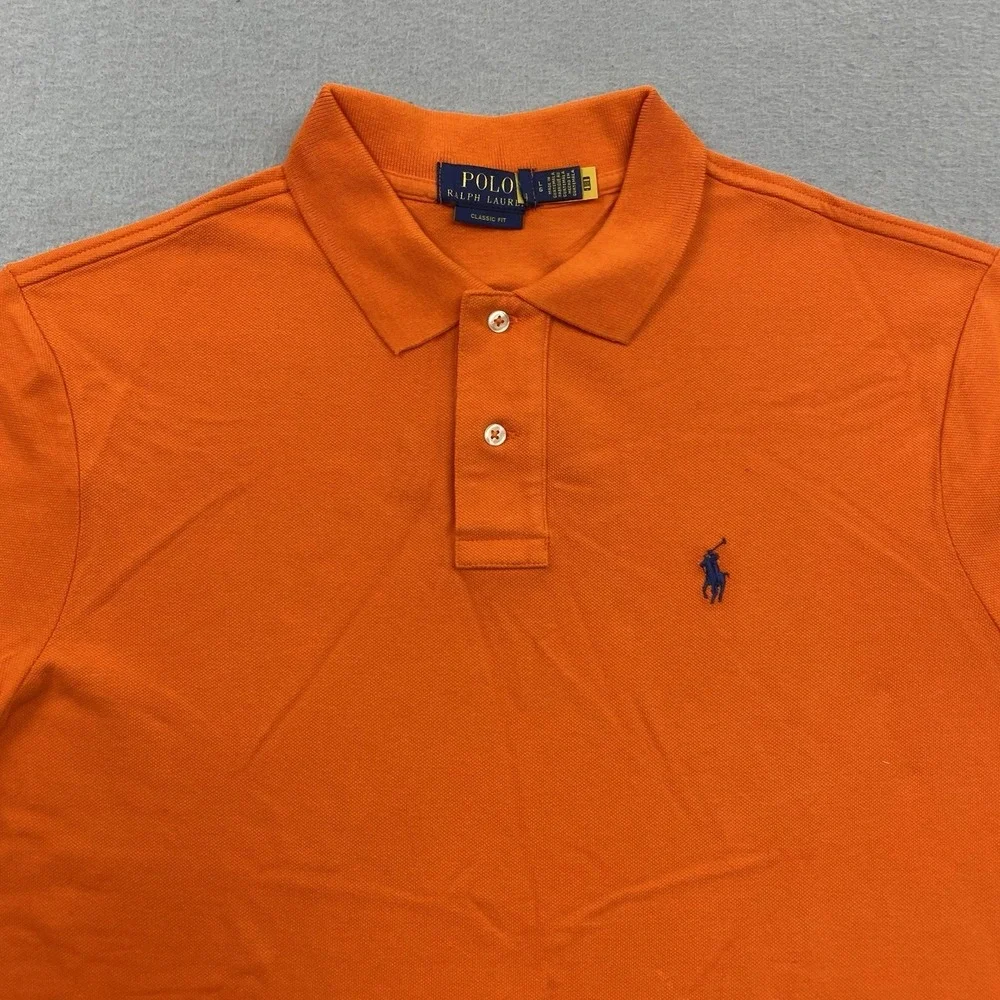 Polo Ralph Lauren Polo Shirt Mens Large Orange Classic Fit Short Sleeve Pony